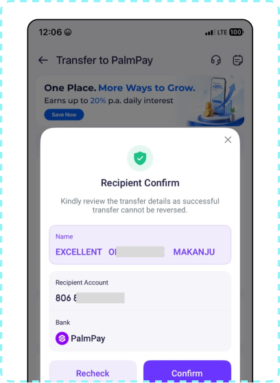 PalmPay recipient verification